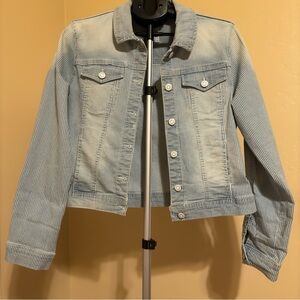 Kensie Jean Jacket, Size L, Pinstripe, Faded Look